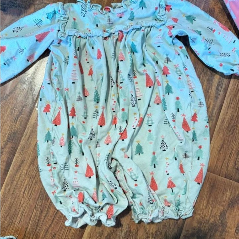 Charming Holiday Tree Print Kids Romper